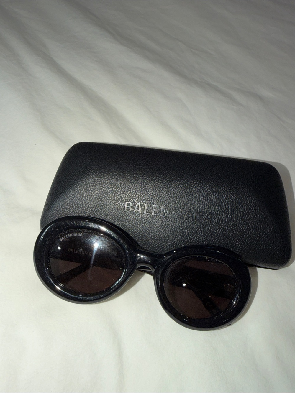 Balenciaga Glossy Black Oval Sunglasses with Case